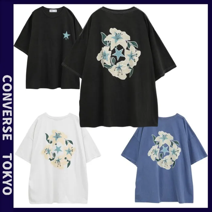 CONVERSE  |Crew Neck Pullovers Flower Patterns Star Unisex Street Style