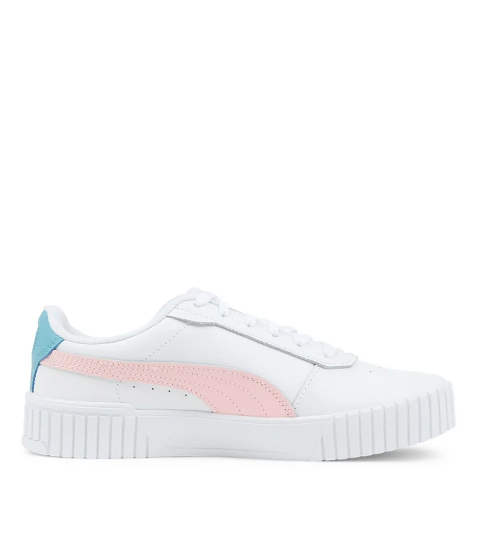 PUMA Carina 2.0 Jr White Aqua Leather Sneakers