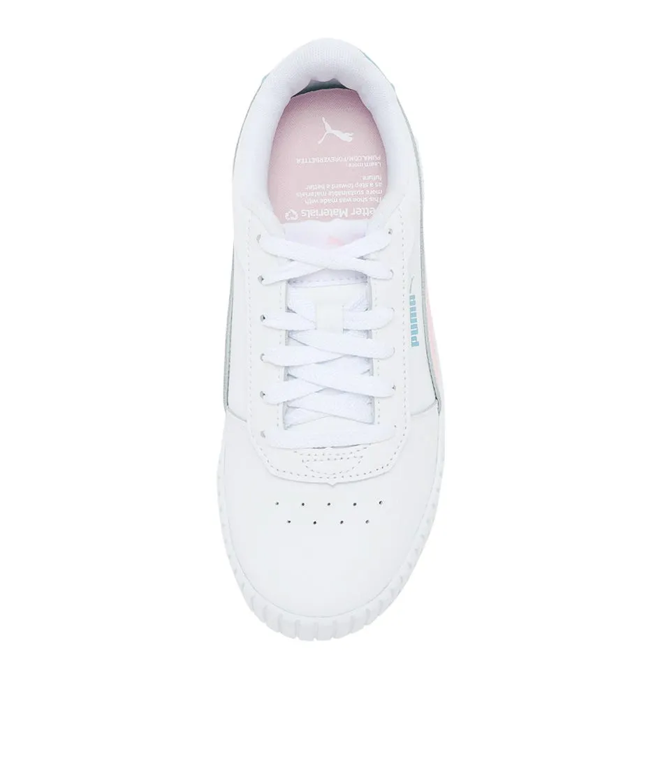 PUMA Carina 2.0 Jr White Aqua Leather Sneakers