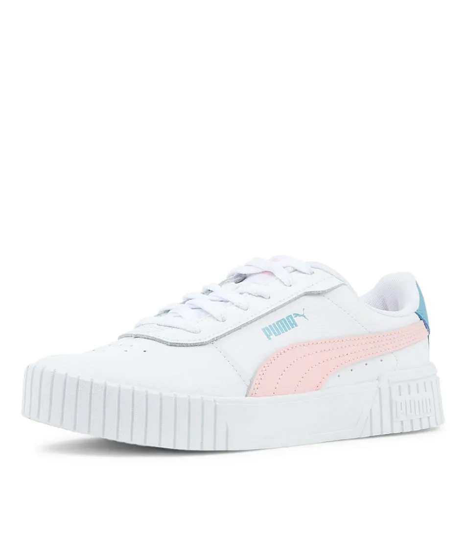 PUMA Carina 2.0 Jr White Aqua Leather Sneakers