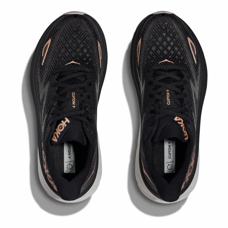 Women’s HOKA Clifton 9 – Black/Rose Gold (BRGL)